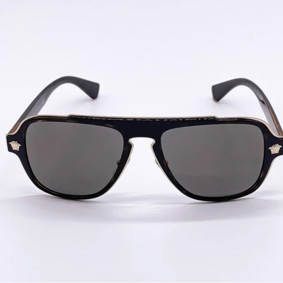 New - VERSACE Medusa Charm VE2199  square sunglass havana  dark grey gold mirr… - Picture 3 of 5